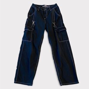 Hi Waisted Wide Leg Black Y2K Goth Edgy Punk Pants With Hooks